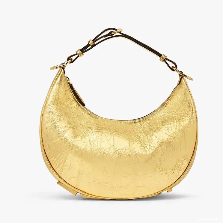 Vintage HOT Bag Leather Small In Hobo Gold Fendigraphy Calf Fendi 0607